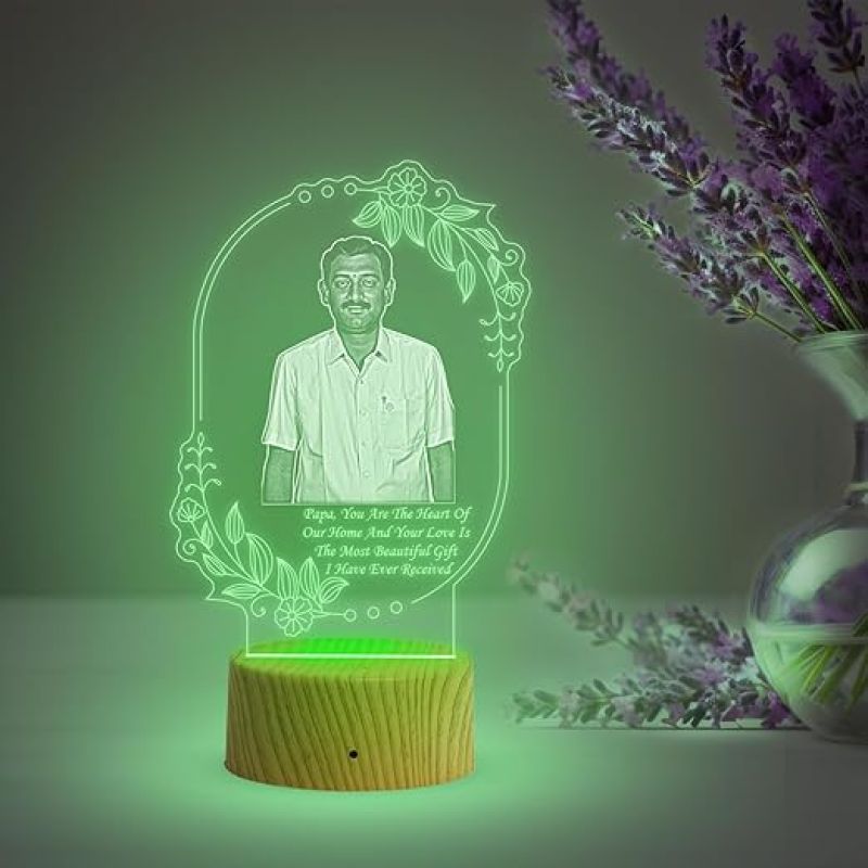 Dad Photo night lamp with Automatic Color Changing Light Customized Photo & Text Memorable Birthday Gift for Dad Fathers Day Gift for Dad