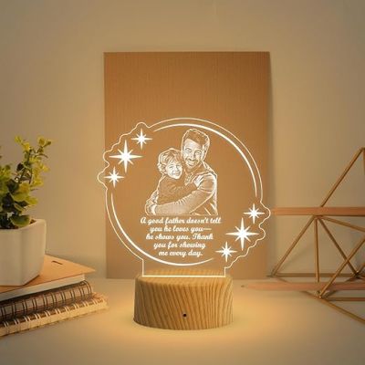 Dad Son Photo night lamp with Warm White Light Customized Photo & Text Memorable Birthday Gift for Dad Fathers Day Gift for Dad