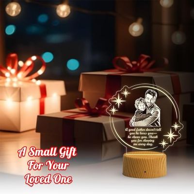 Dad Son Photo night lamp with Warm White Light Customized Photo & Text Memorable Birthday Gift for Dad Fathers Day Gift for Dad