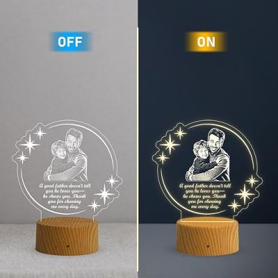 Dad Son Photo night lamp with Warm White Light Customized Photo & Text Memorable Birthday Gift for Dad Fathers Day Gift for Dad