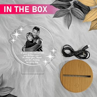 Dad Son Photo night lamp with Warm White Light Customized Photo & Text Memorable Birthday Gift for Dad Fathers Day Gift for Dad