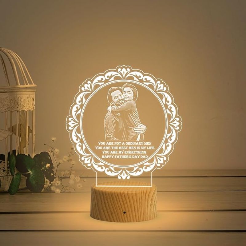 Dad Son Photo night lamp with Warm White Light Customized Photo & Text Memorable Birthday Gift for Dad Fathers Day Gift for Dad