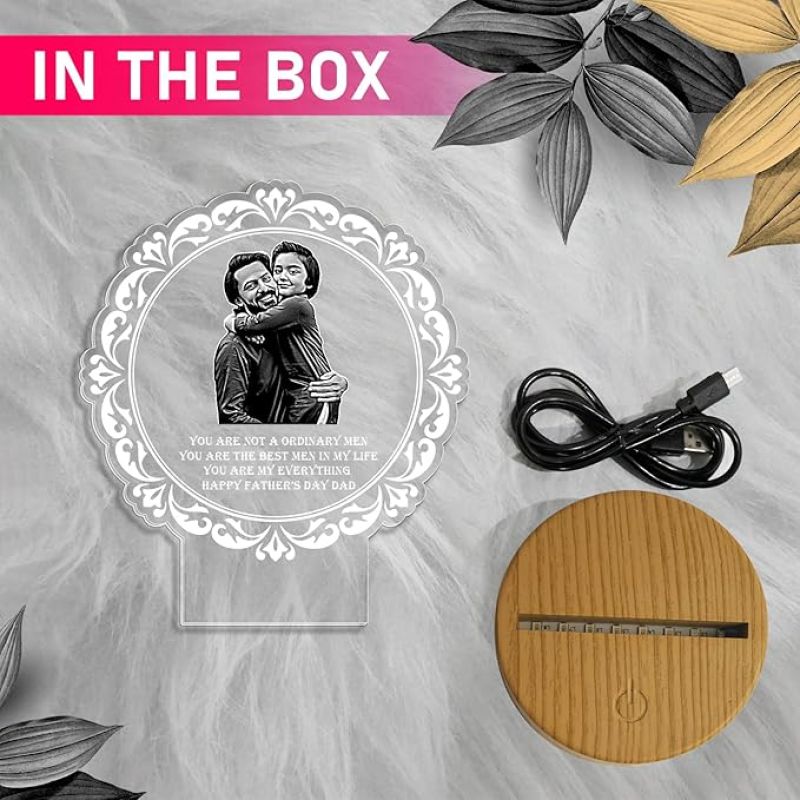 Dad Son Photo night lamp with Warm White Light Customized Photo & Text Memorable Birthday Gift for Dad Fathers Day Gift for Dad