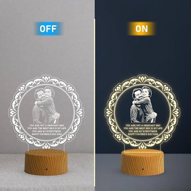 Dad Son Photo night lamp with Warm White Light Customized Photo & Text Memorable Birthday Gift for Dad Fathers Day Gift for Dad