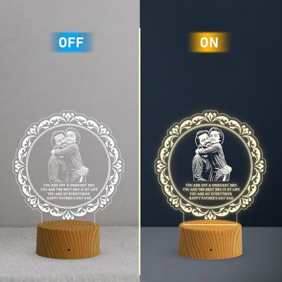 Dad Son Photo night lamp with Warm White Light Customized Photo & Text Memorable Birthday Gift for Dad Fathers Day Gift for Dad