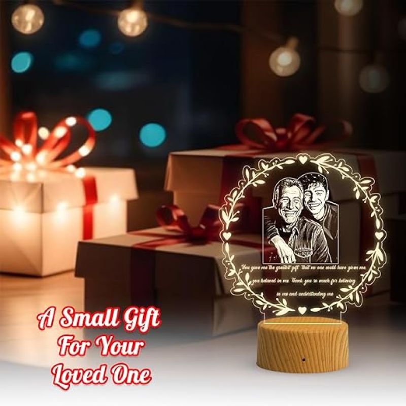Dad Son night lamp with Warm White Light  Customized Photo & Text Memorable Birthday Gift for Dad | Fathers Day Gift for Dad