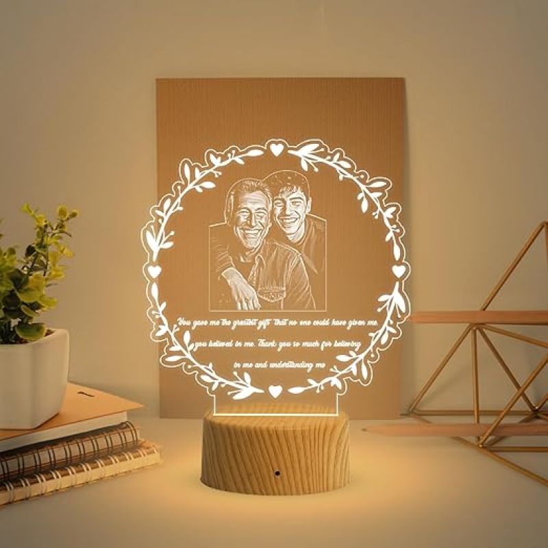 Dad Son night lamp with Warm White Light  Customized Photo & Text Memorable Birthday Gift for Dad | Fathers Day Gift for Dad