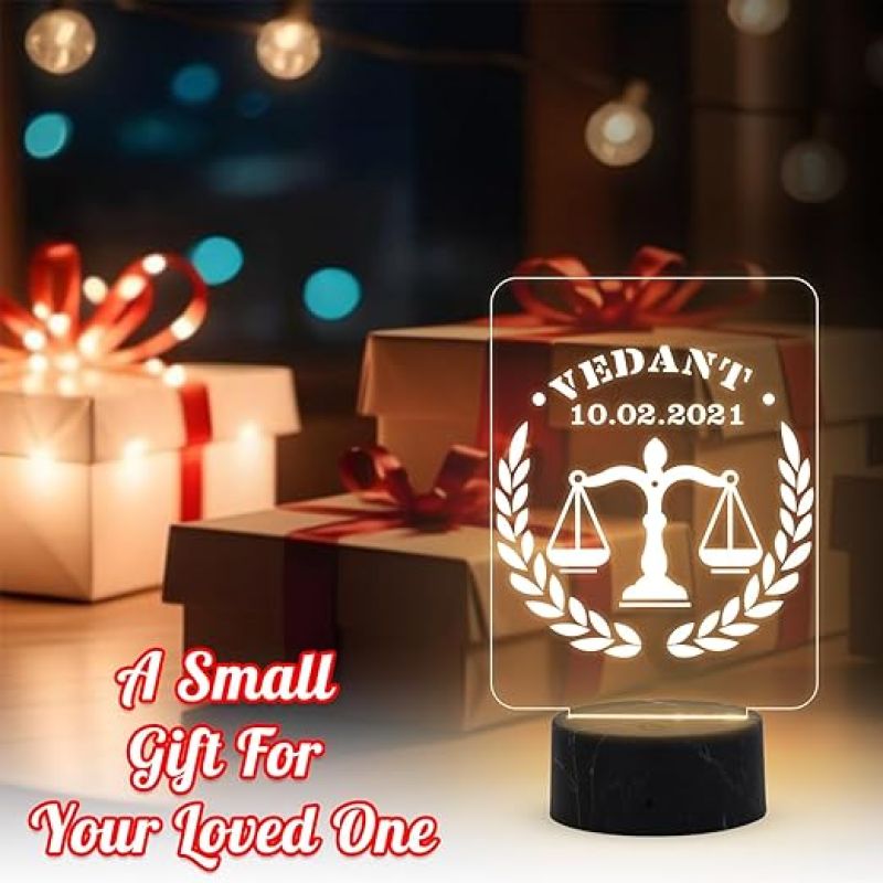 Personalized Lawyer night lamp with Warm White Light Customized Name Date Gift for Law Professional Birthday Gift for Lawyers & Advocate
