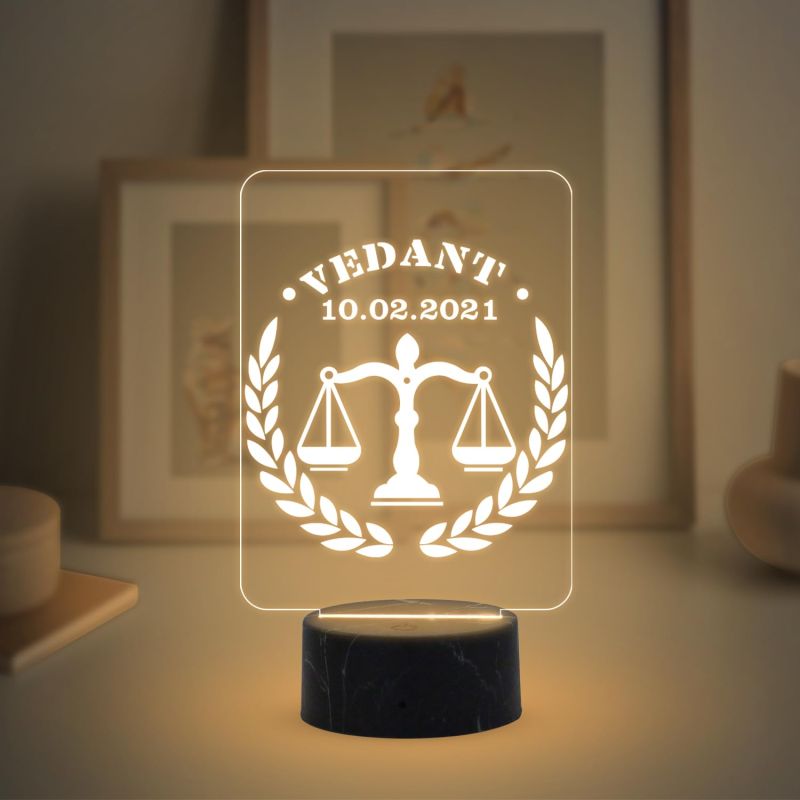 Personalized Lawyer night lamp with Warm White Light Customized Name Date Gift for Law Professional Birthday Gift for Lawyers & Advocate