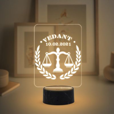 Personalized Lawyer night lamp with Warm White Light Customized Name Date Gift for Law Professional Birthday Gift for Lawyers & Advocate
