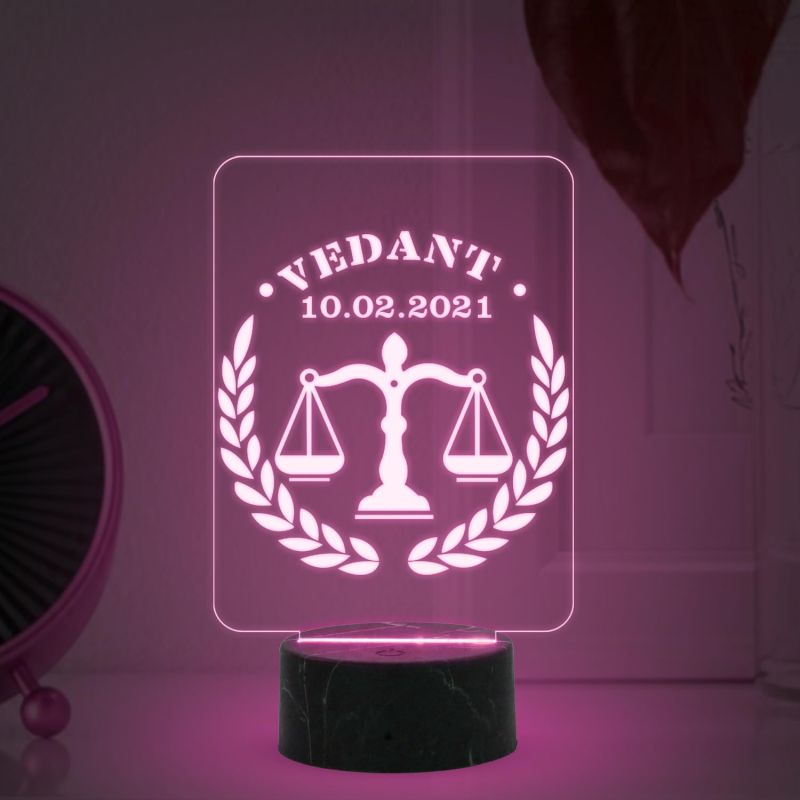 Personalized Lawyer night lamp with Multicolored Light Customized Name Date Gift for Law Professional Birthday Gift for Lawyers & Advocate