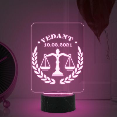 Personalized Lawyer night lamp with Multicolored Light Customized Name Date Gift for Law Professional Birthday Gift for Lawyers & Advocate