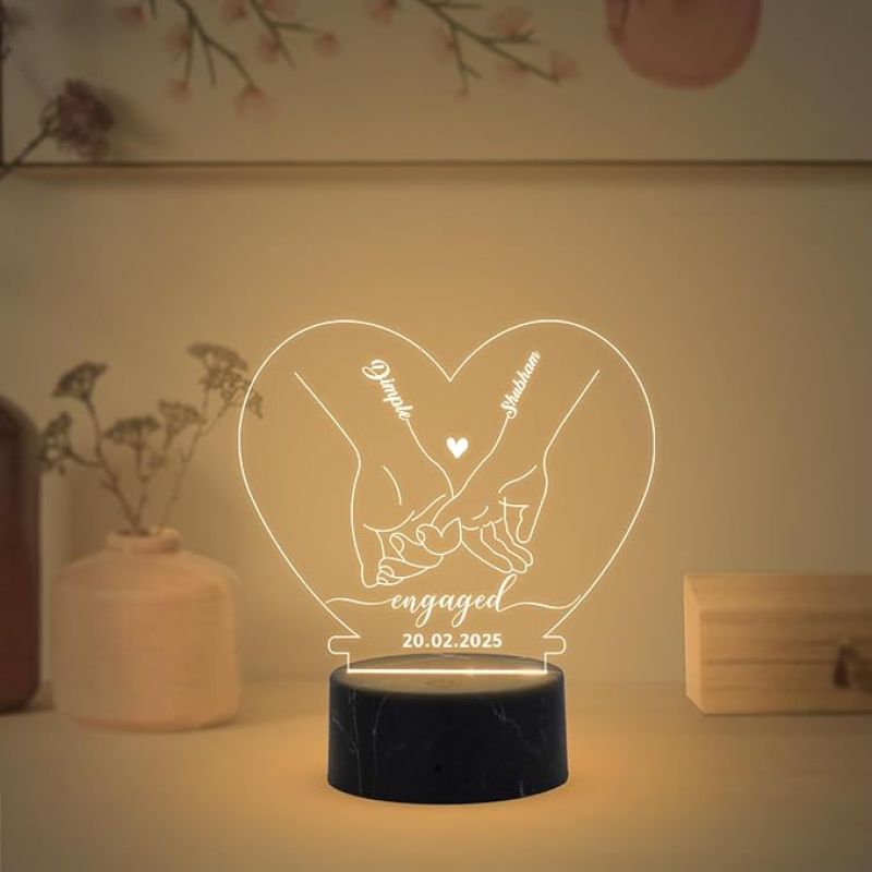 Personalized Engagement Lamp with Warm White Light Customized Name Date Engagement Gift for Couple, Bhaiya Bhabhi, Friends, Office Colleagues