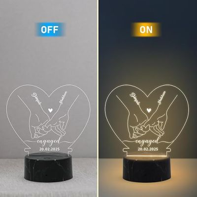 Personalized Engagement Lamp with Warm White Light Customized Name Date Engagement Gift for Couple, Bhaiya Bhabhi, Friends, Office Colleagues