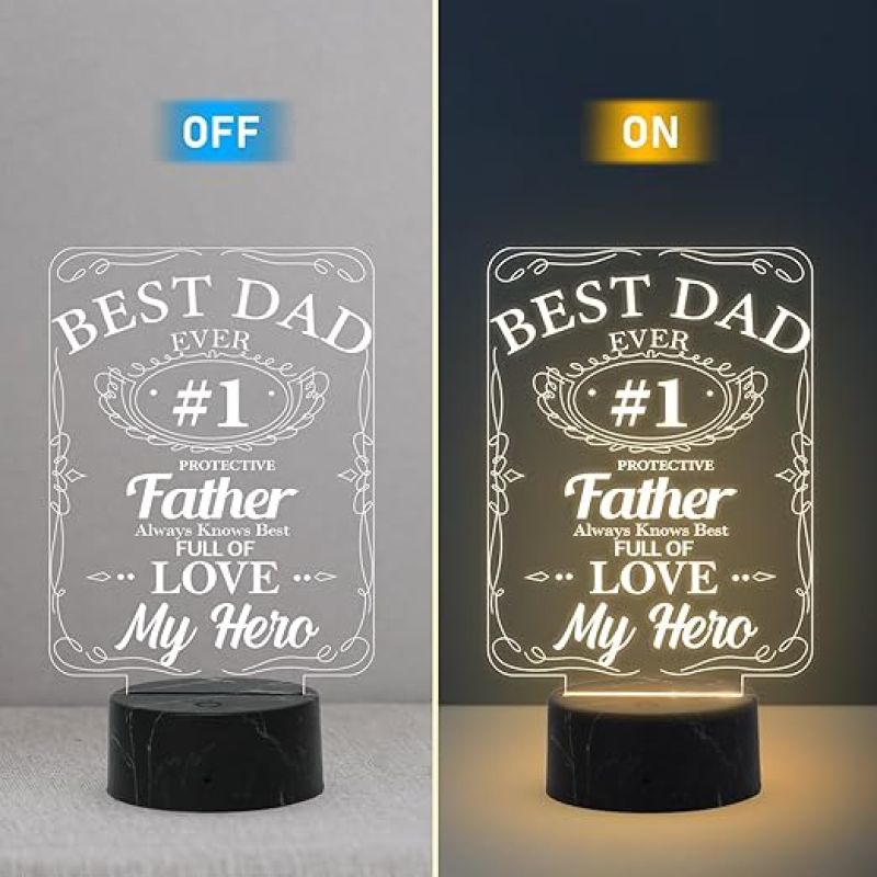 Best Dad Ever #1 My Hero night lamp with Warm White Light Birthday Gift for Dad from Daughter Son Fathers Day Gift