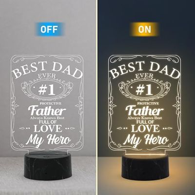 Best Dad Ever #1 My Hero night lamp with Warm White Light Birthday Gift for Dad from Daughter Son Fathers Day Gift
