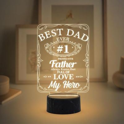 Best Dad Ever #1 My Hero night lamp with Warm White Light Birthday Gift for Dad from Daughter Son Fathers Day Gift