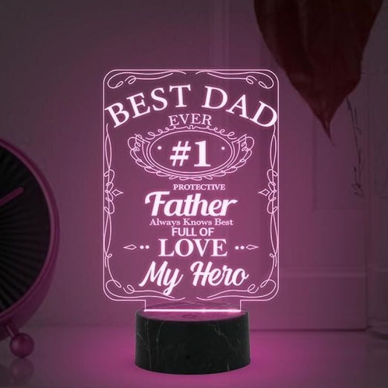 Best Dad Ever #1 My Hero night lamp with Multicolored Light Birthday Gift for Dad from Daughter Son Fathers Day Gift