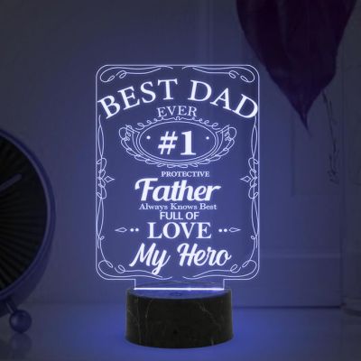 Best Dad Ever #1 My Hero night lamp with Multicolored Light Birthday Gift for Dad from Daughter Son Fathers Day Gift