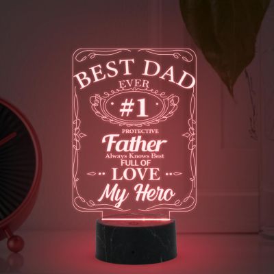 Best Dad Ever #1 My Hero night lamp with Multicolored Light Birthday Gift for Dad from Daughter Son Fathers Day Gift