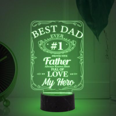Best Dad Ever #1 My Hero night lamp with Multicolored Light Birthday Gift for Dad from Daughter Son Fathers Day Gift