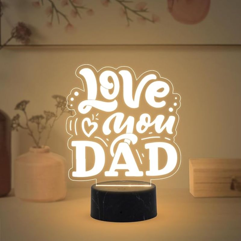 Love You Dad Engraved night lamp with Warm White Light Fathers Day Gift for Dad, Grandpa Birthday Gift for Dad from Daughter Son