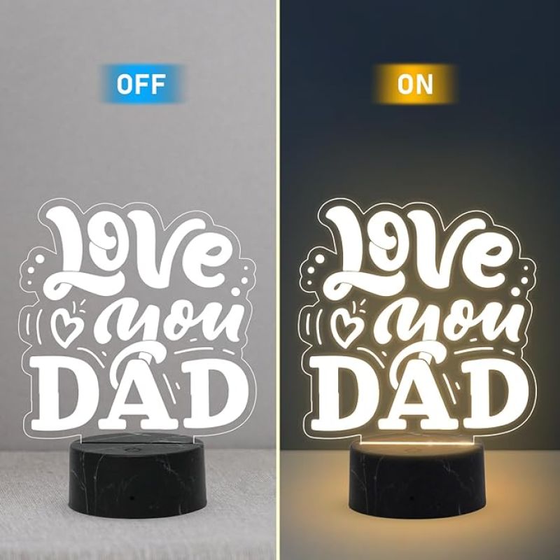 Love You Dad Engraved night lamp with Warm White Light Fathers Day Gift for Dad, Grandpa Birthday Gift for Dad from Daughter Son