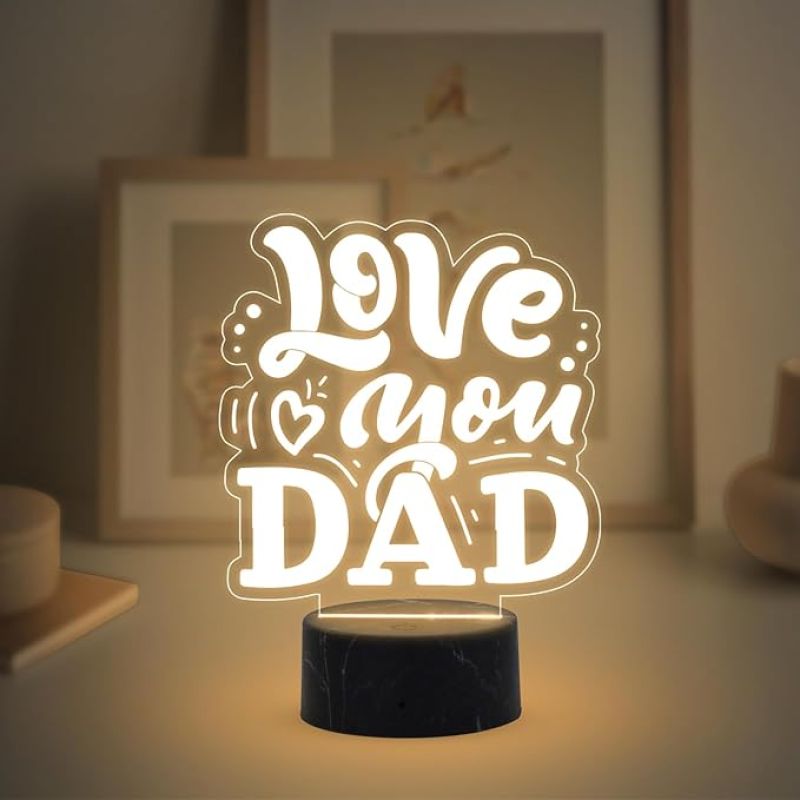 Love You Dad Engraved night lamp with Warm White Light Fathers Day Gift for Dad, Grandpa Birthday Gift for Dad from Daughter Son