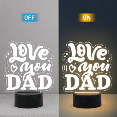 Love You Dad Engraved night lamp with Warm White Light Fathers Day Gift for Dad, Grandpa Birthday Gift for Dad from Daughter Son