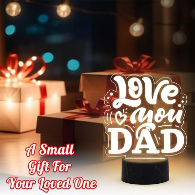 Love You Dad Engraved night lamp with Warm White Light Fathers Day Gift for Dad, Grandpa Birthday Gift for Dad from Daughter Son
