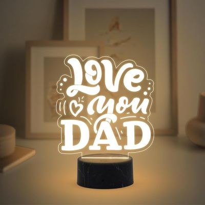 Love You Dad Engraved night lamp with Warm White Light Fathers Day Gift for Dad, Grandpa Birthday Gift for Dad from Daughter Son