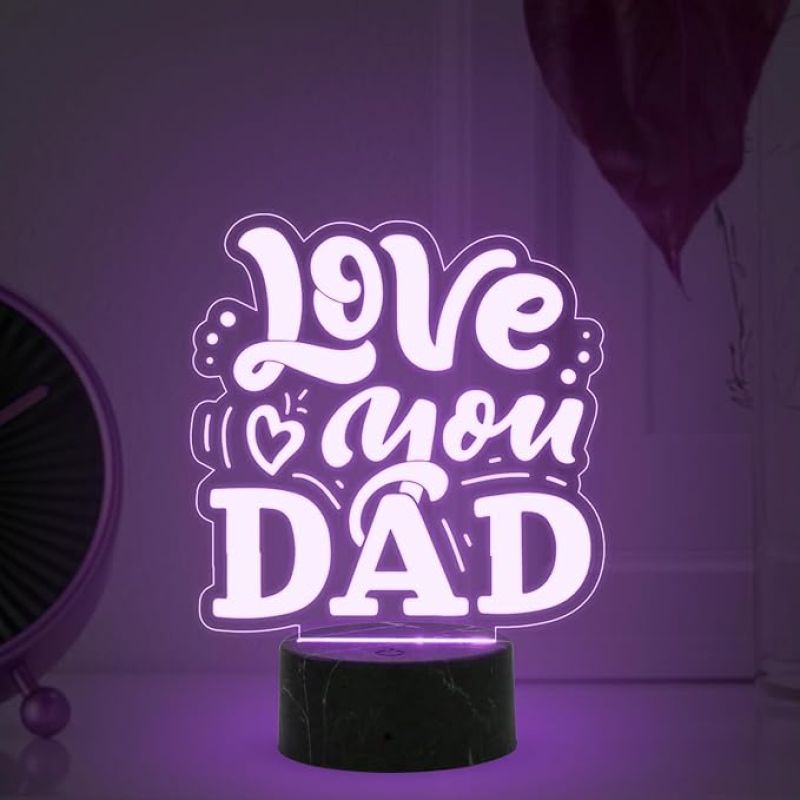 Love You Dad Engraved night lamp with Multicolored Light Fathers Day Gift for Dad, Grandpa Birthday Gift for Dad from Daughter Son