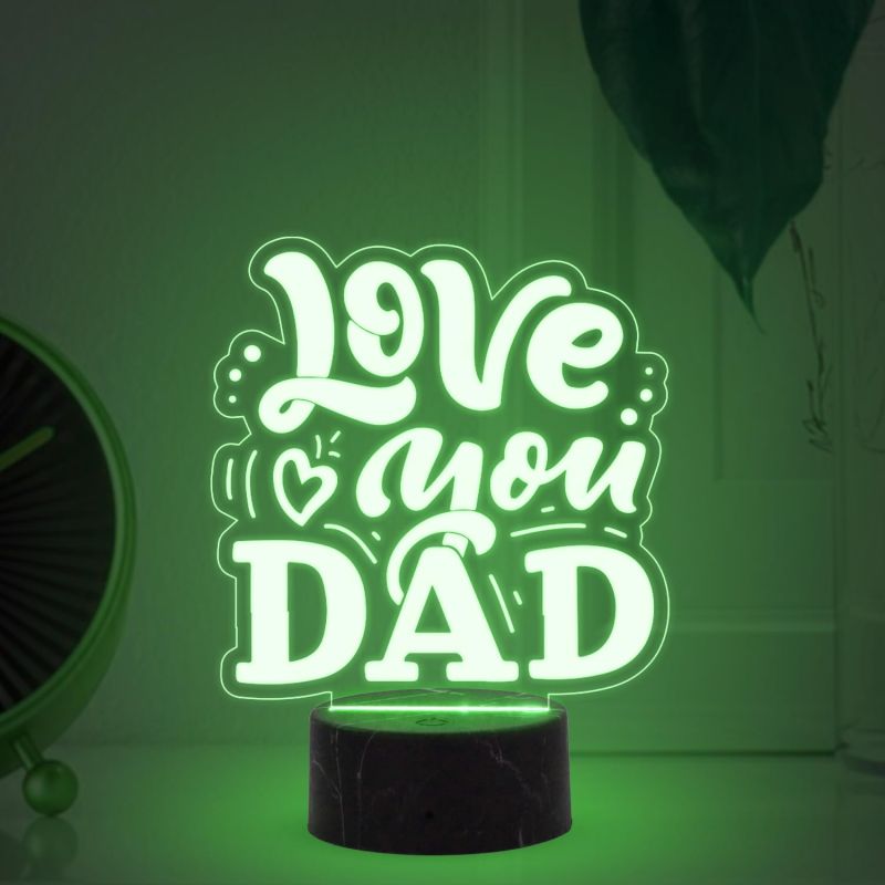 Love You Dad Engraved night lamp with Multicolored Light Fathers Day Gift for Dad, Grandpa Birthday Gift for Dad from Daughter Son