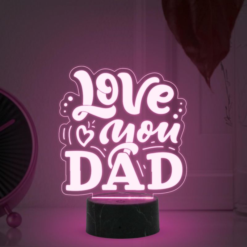 Love You Dad Engraved night lamp with Multicolored Light Fathers Day Gift for Dad, Grandpa Birthday Gift for Dad from Daughter Son