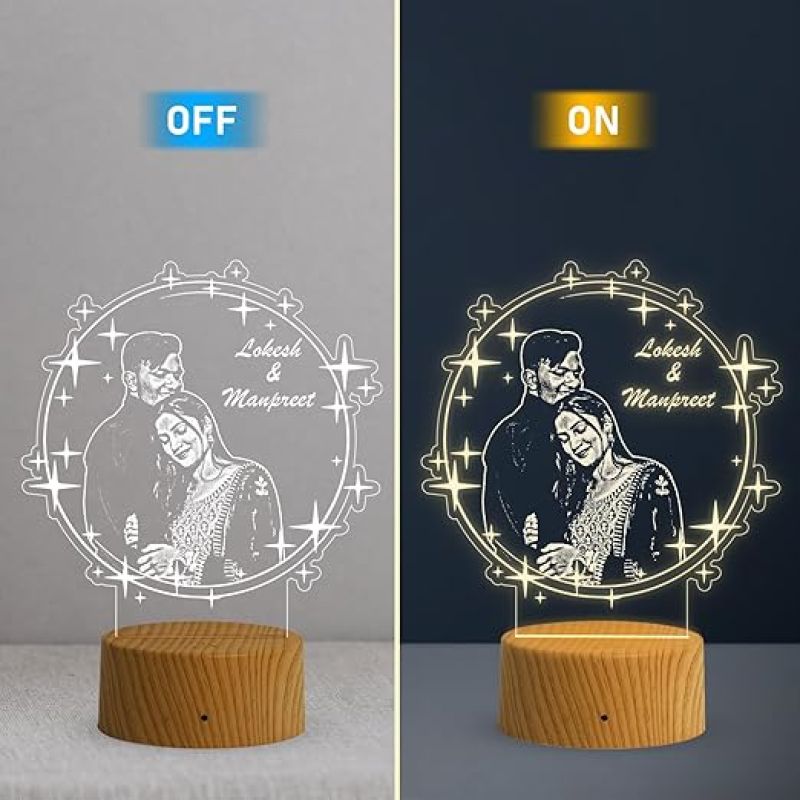 Personalized Couple Photo night lamp with Warm White Light Customized Photo Name Anniversary Gift for Bhaiya Bhabhi, Husband Wife, Parents, Sister jiju