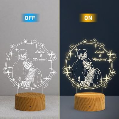 Personalized Couple Photo night lamp with Warm White Light Customized Photo Name Anniversary Gift for Bhaiya Bhabhi, Husband Wife, Parents, Sister jiju
