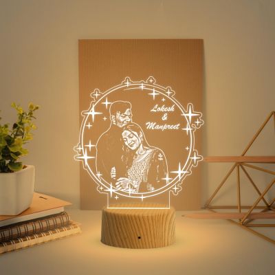 Personalized Couple Photo night lamp with Warm White Light Customized Photo Name Anniversary Gift for Bhaiya Bhabhi, Husband Wife, Parents, Sister jiju