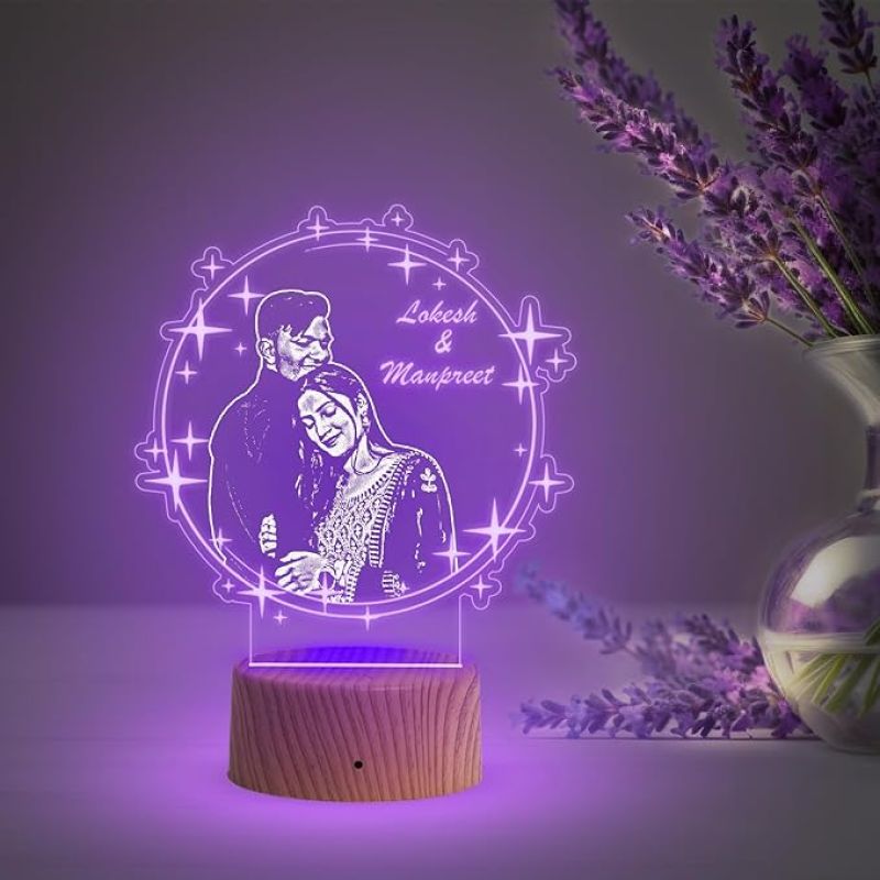 Personalized Couple Photo night lamp with Automatic Color Changing Light Customized Photo Name Anniversary Gift for Bhaiya Bhabhi, Husband Wife, Parents, Sister jiju