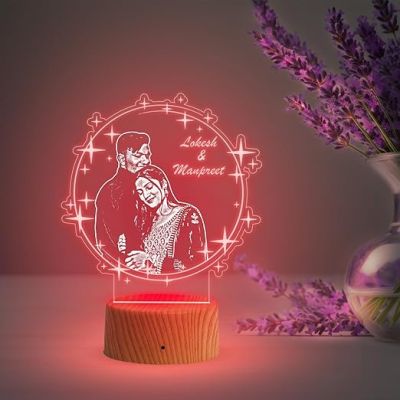 Personalized Couple Photo night lamp with Automatic Color Changing Light Customized Photo Name Anniversary Gift for Bhaiya Bhabhi, Husband Wife, Parents, Sister jiju