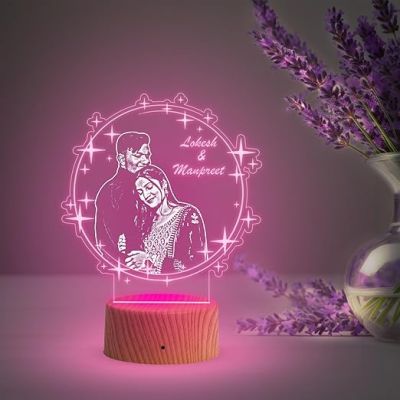 Personalized Couple Photo night lamp with Automatic Color Changing Light Customized Photo Name Anniversary Gift for Bhaiya Bhabhi, Husband Wife, Parents, Sister jiju