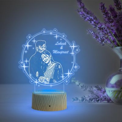 Personalized Couple Photo night lamp with Automatic Color Changing Light Customized Photo Name Anniversary Gift for Bhaiya Bhabhi, Husband Wife, Parents, Sister jiju
