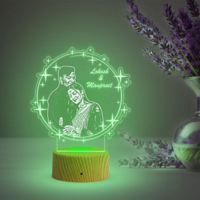 Personalized Couple Photo night lamp with Automatic Color Changing Light Customized Photo Name Anniversary Gift for Bhaiya Bhabhi, Husband Wife, Parents, Sister jiju