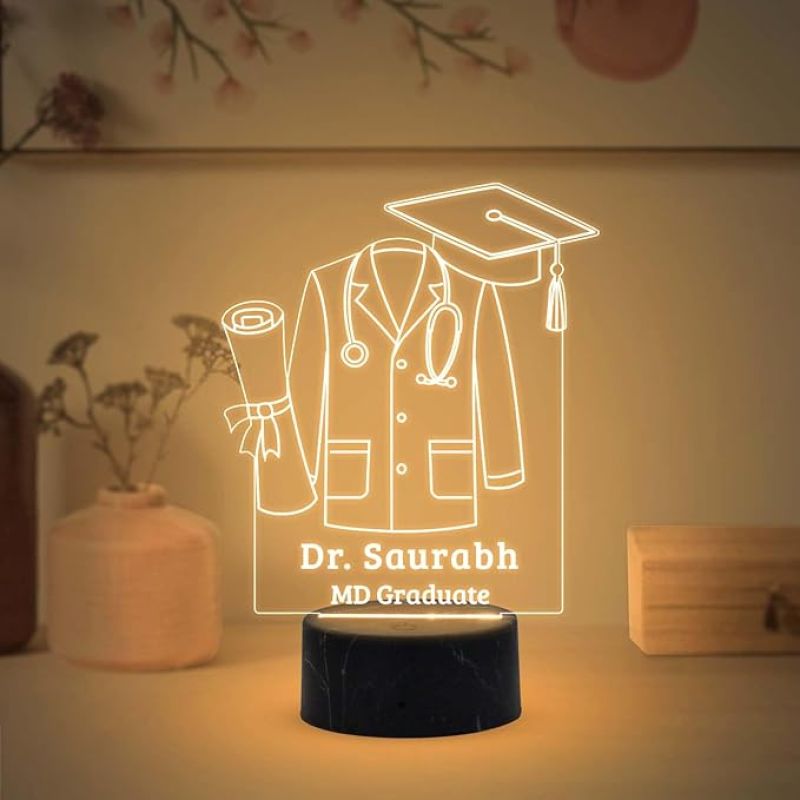 Personalized doctor Coat night lamp with Warm White Light Customized with Name Birthday Gift &Thankyou Gift for Doctor Medical Student Gift