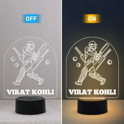 3D Illusion Personalized Cricket Night Lamp with Warm White Light Customized Name Gift for Sports Lover Birthday Gift for Cricket Fans
