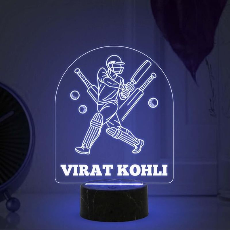 3D Illusion Personalized Cricket Night Lamp with Automatic Color Changing Light Customized Name Gift for Sports Lover Birthday Gift for Cricket Fans
