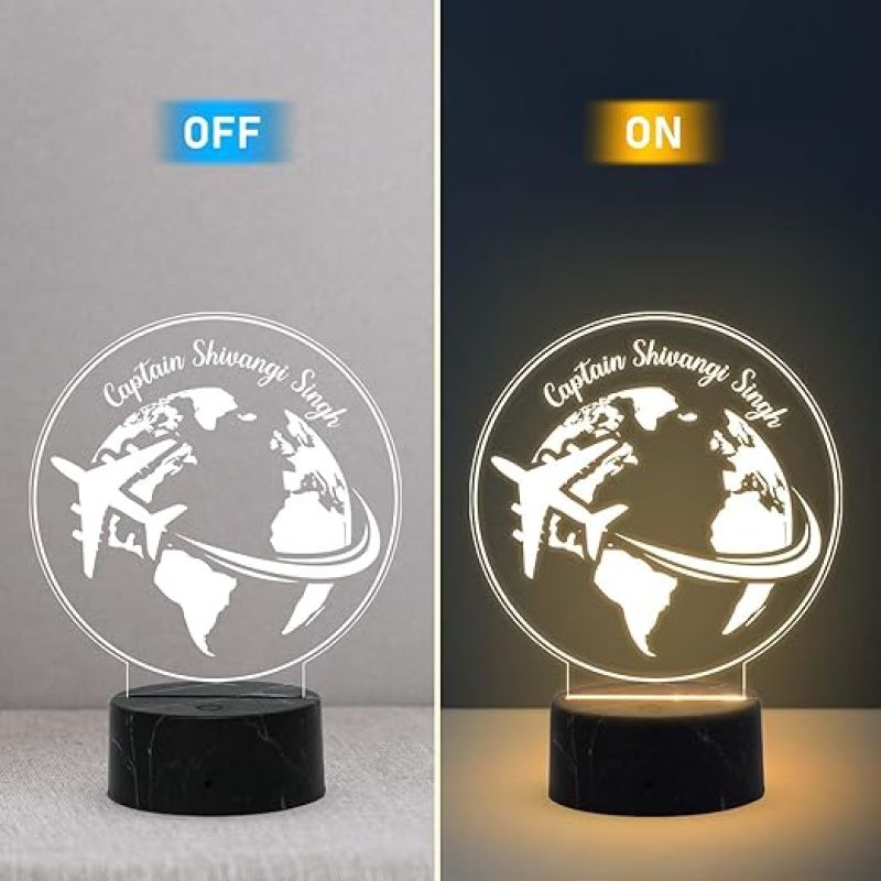 3D Illusion Airplane Captain night lamp with Warm White Light Customized Name Gift For Pilots Gift for Travelers Gifts for World Travelers