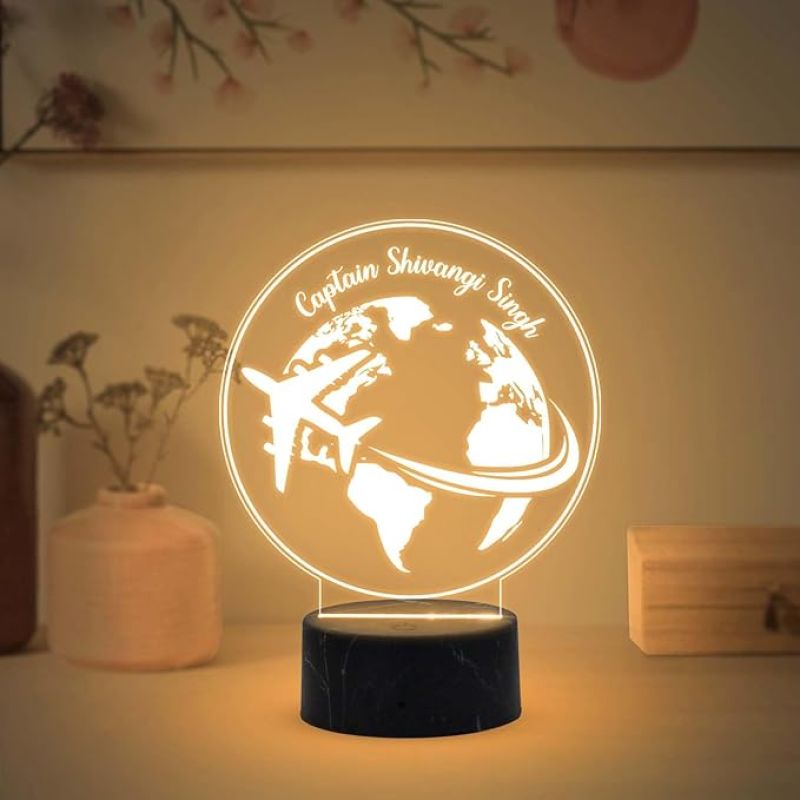 3D Illusion Airplane Captain night lamp with Warm White Light Customized Name Gift For Pilots Gift for Travelers Gifts for World Travelers
