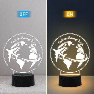 3D Illusion Airplane Captain night lamp with Warm White Light Customized Name Gift For Pilots Gift for Travelers Gifts for World Travelers