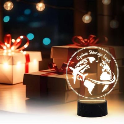 3D Illusion Airplane Captain night lamp with Warm White Light Customized Name Gift For Pilots Gift for Travelers Gifts for World Travelers