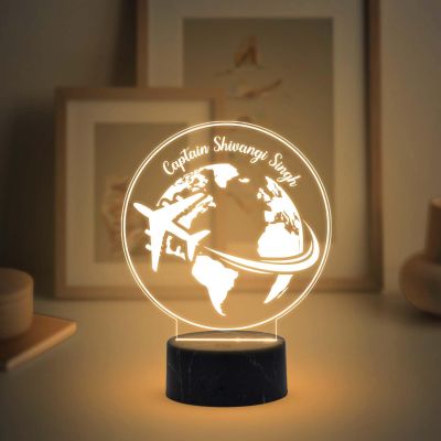 3D Illusion Airplane Captain night lamp with Warm White Light Customized Name Gift For Pilots Gift for Travelers Gifts for World Travelers